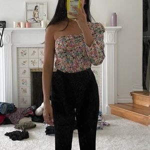 Zara floral ruched one-shoulder top